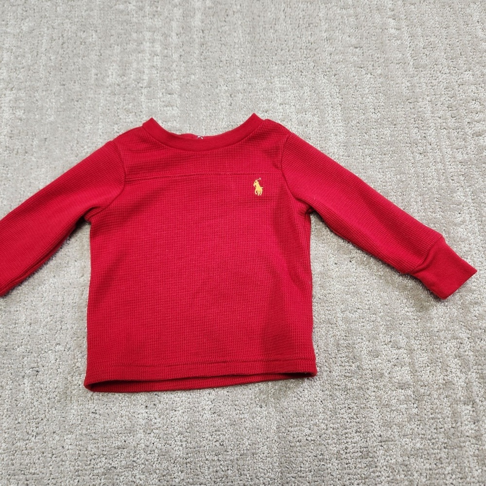 Polo Ralph Shirt Kids 9 Months Red Waffle Knit Thermal Infant